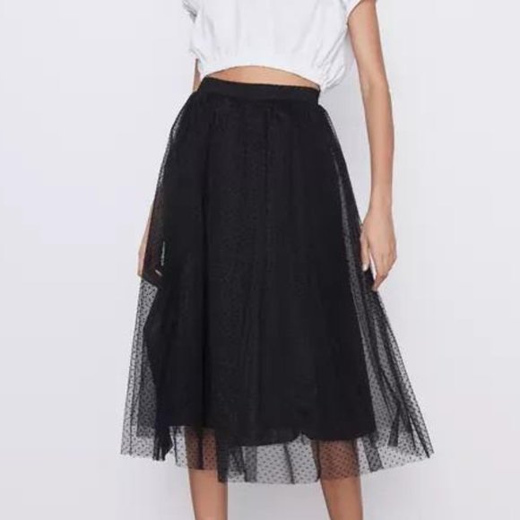 Zara Polka Dot Tulle Midi Skirt - Picture 1 of 6